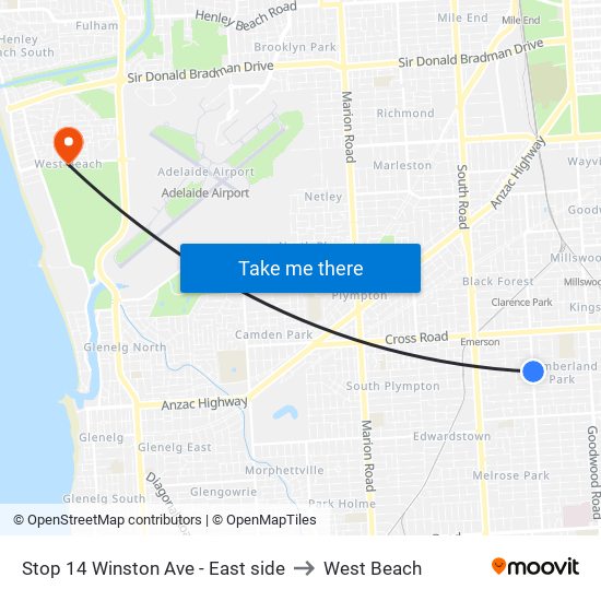 Stop 14 Winston Ave - East side to West Beach map
