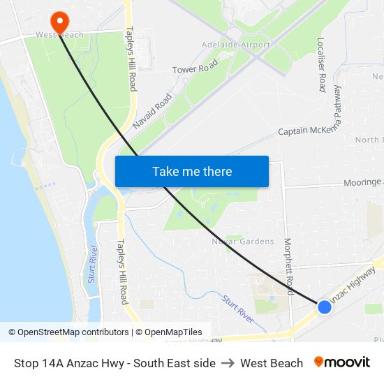 Stop 14A Anzac Hwy - South East side to West Beach map