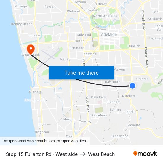 Stop 15 Fullarton Rd - West side to West Beach map