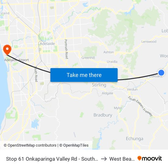 Stop 61 Onkaparinga Valley Rd - South side to West Beach map