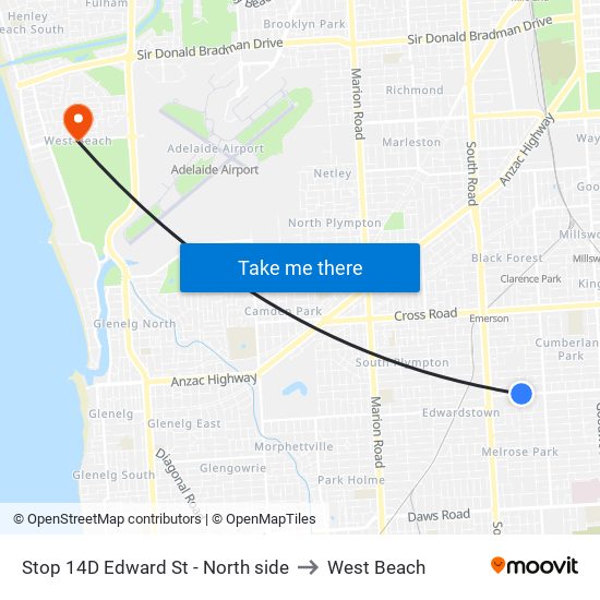 Stop 14D Edward St - North side to West Beach map