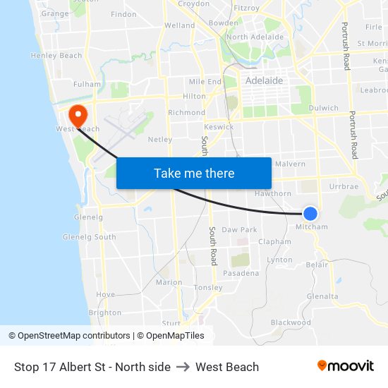 Stop 17 Albert St - North side to West Beach map