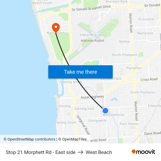 Stop 21 Morphett Rd - East side to West Beach map