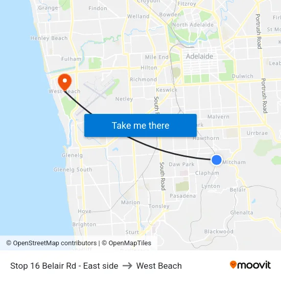 Stop 16 Belair Rd - East side to West Beach map