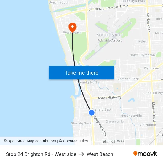 Stop 24 Brighton Rd - West side to West Beach map