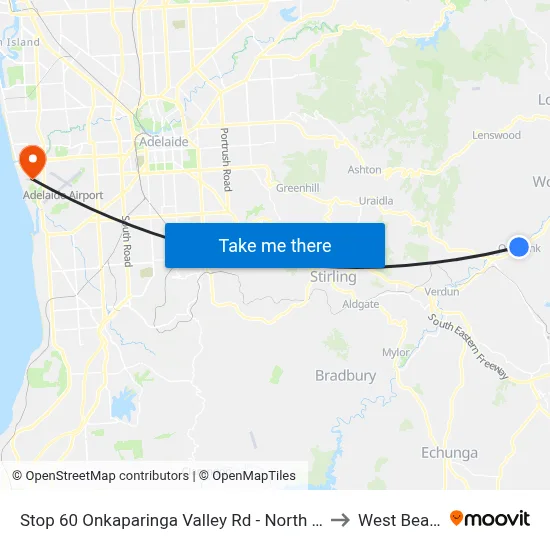 Stop 60 Onkaparinga Valley Rd - North side to West Beach map