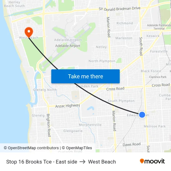 Stop 16 Brooks Tce - East side to West Beach map