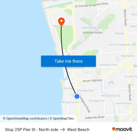 Stop 25P Pier St - North side to West Beach map