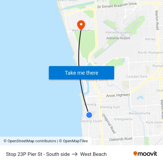 Stop 23P Pier St - South side to West Beach map