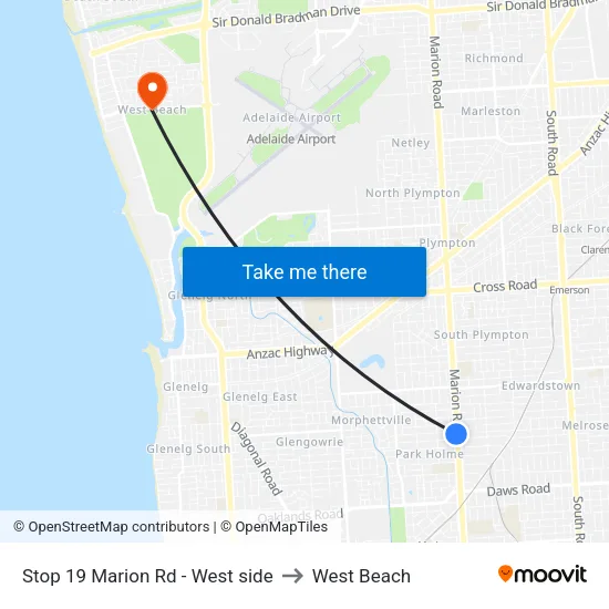 Stop 19 Marion Rd - West side to West Beach map