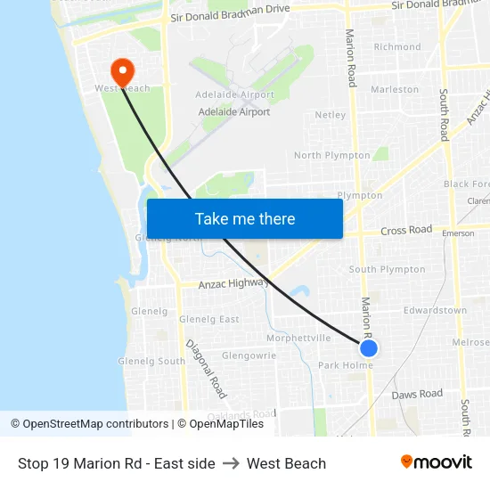 Stop 19 Marion Rd - East side to West Beach map