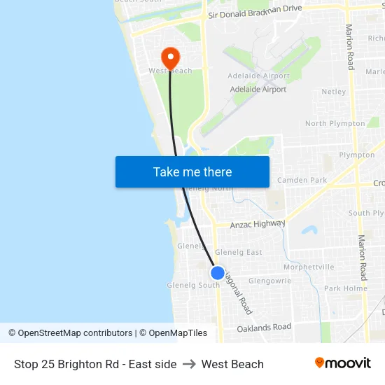 Stop 25 Brighton Rd - East side to West Beach map