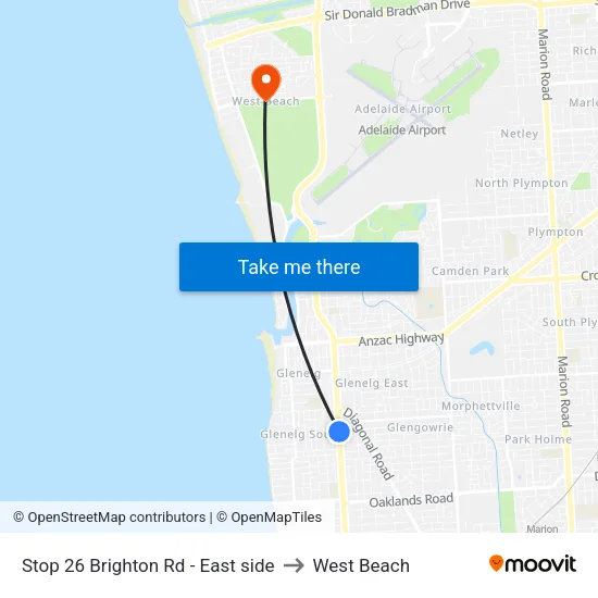 Stop 26 Brighton Rd - East side to West Beach map