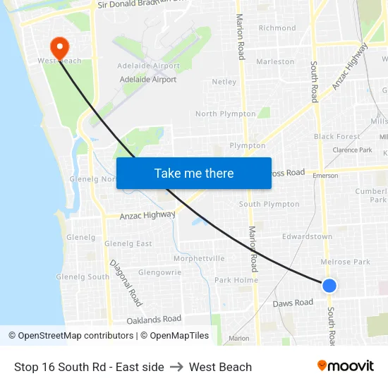 Stop 16 South Rd - East side to West Beach map