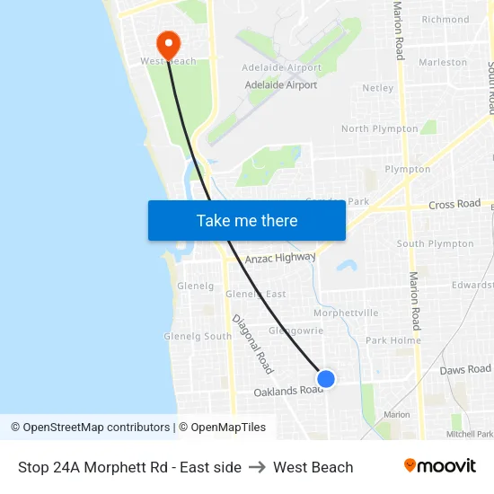 Stop 24A Morphett Rd - East side to West Beach map