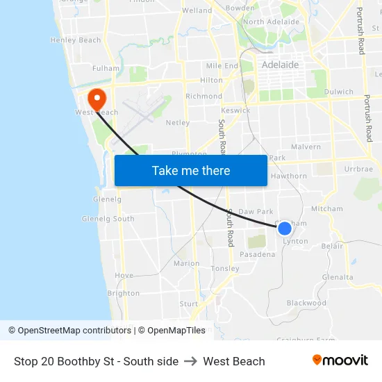 Stop 20 Boothby St - South side to West Beach map