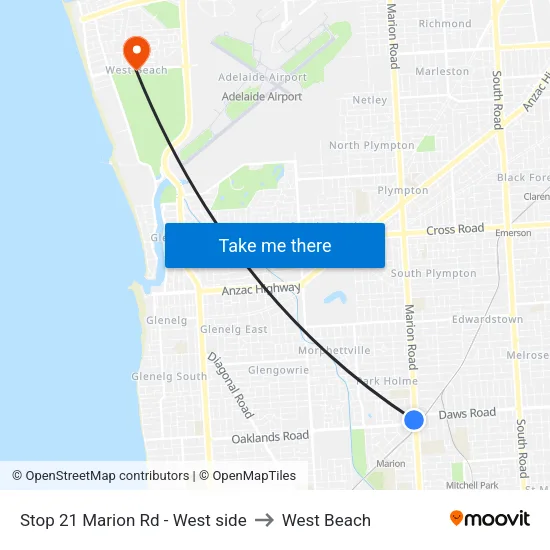 Stop 21 Marion Rd - West side to West Beach map