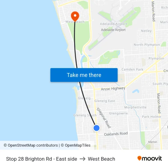 Stop 28 Brighton Rd - East side to West Beach map