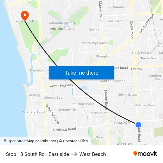 Stop 18 South Rd - East side to West Beach map