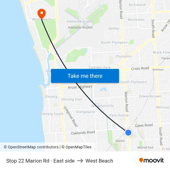 Stop 22 Marion Rd - East side to West Beach map