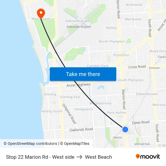 Stop 22 Marion Rd - West side to West Beach map