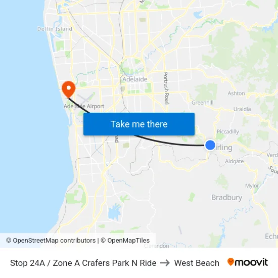 Stop 24A / Zone A Crafers Park N Ride to West Beach map
