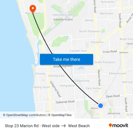 Stop 23 Marion Rd - West side to West Beach map