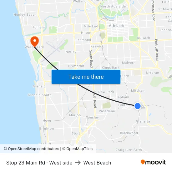 Stop 23 Main Rd - West side to West Beach map