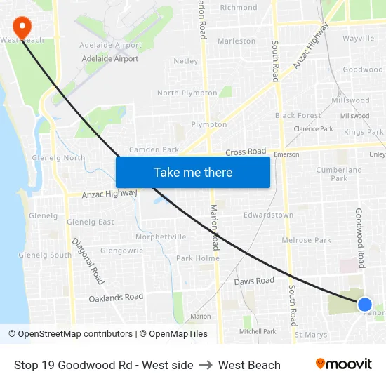 Stop 19 Goodwood Rd - West side to West Beach map