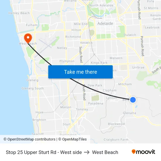 Stop 25 Upper Sturt Rd - West side to West Beach map
