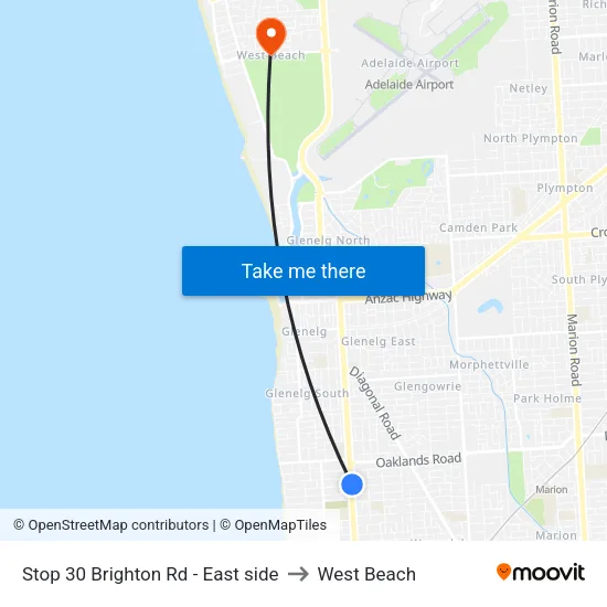 Stop 30 Brighton Rd - East side to West Beach map