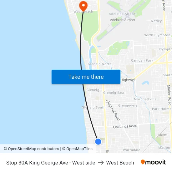 Stop 30A King George Ave - West side to West Beach map