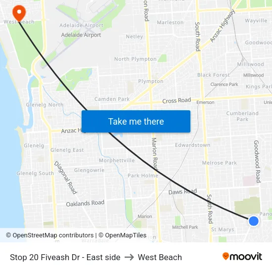 Stop 20 Fiveash Dr - East side to West Beach map