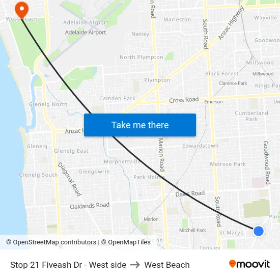 Stop 21 Fiveash Dr - West side to West Beach map