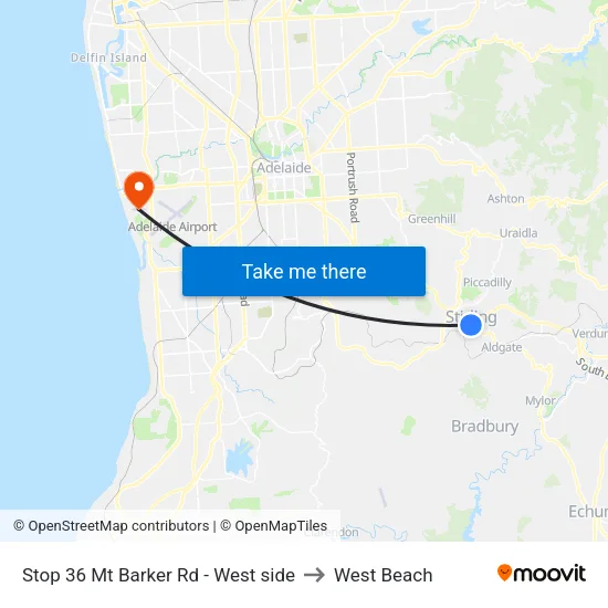 Stop 36 Mt Barker Rd - West side to West Beach map