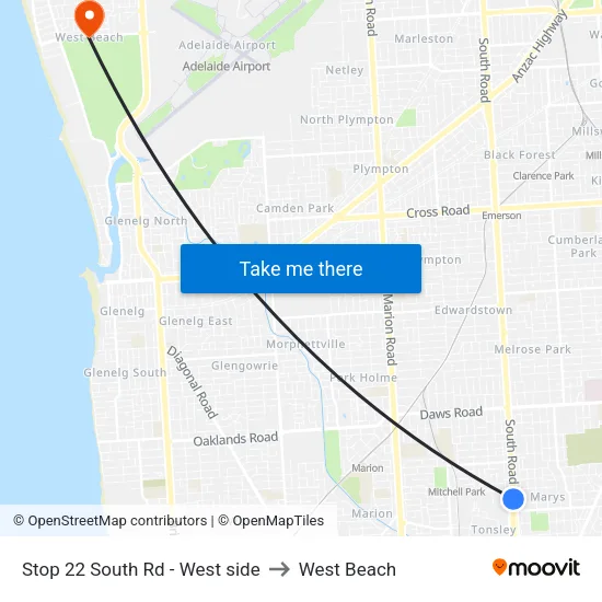 Stop 22 South Rd - West side to West Beach map
