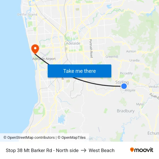 Stop 38 Mt Barker Rd - North side to West Beach map