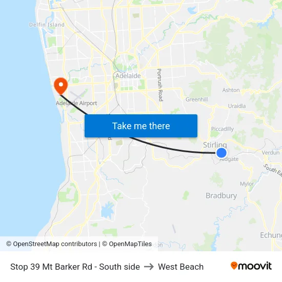 Stop 39 Mt Barker Rd - South side to West Beach map