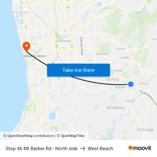 Stop 46 Mt Barker Rd - North side to West Beach map
