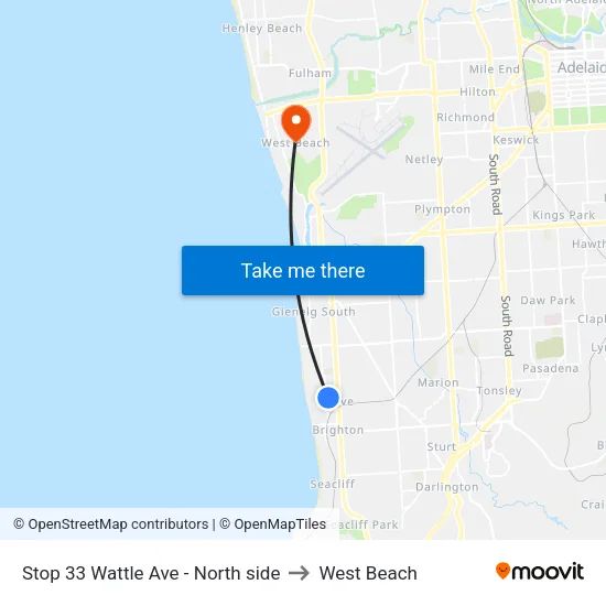Stop 33 Wattle Ave - North side to West Beach map