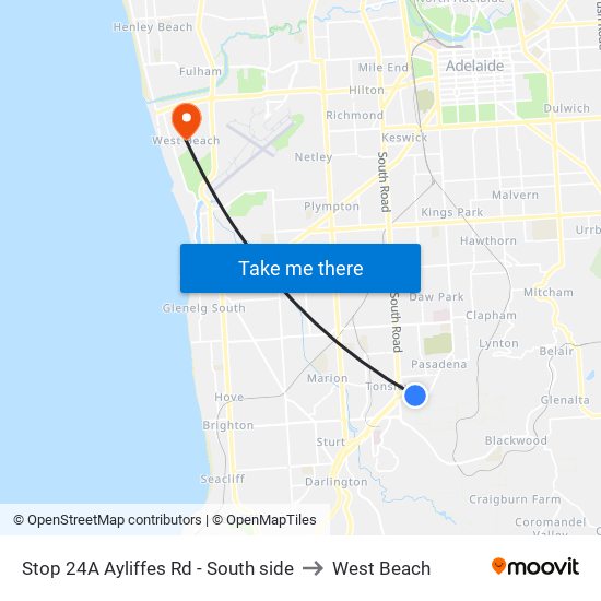 Stop 24A Ayliffes Rd - South side to West Beach map