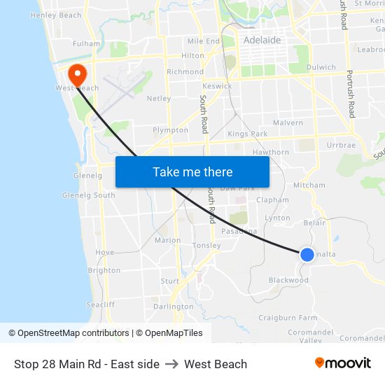 Stop 28 Main Rd - East side to West Beach map