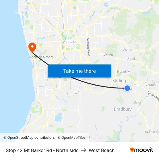 Stop 42 Mt Barker Rd - North side to West Beach map