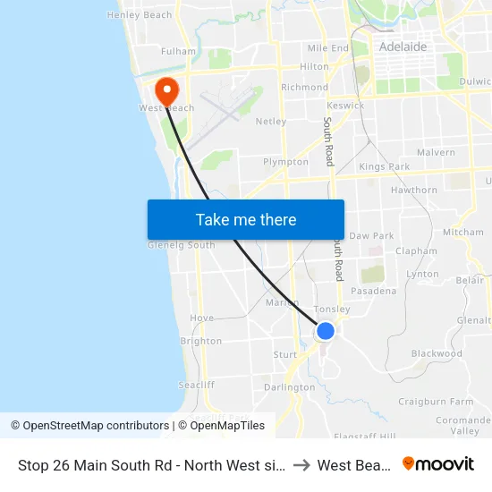 Stop 26 Main South Rd - North West side to West Beach map