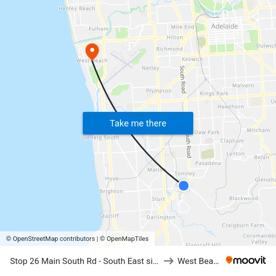 Stop 26 Main South Rd - South East side to West Beach map