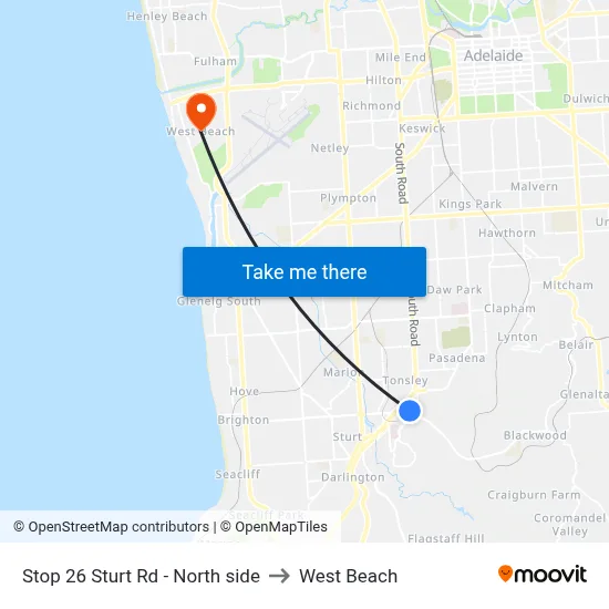 Stop 26 Sturt Rd - North side to West Beach map