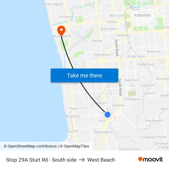 Stop 29A Sturt Rd - South side to West Beach map