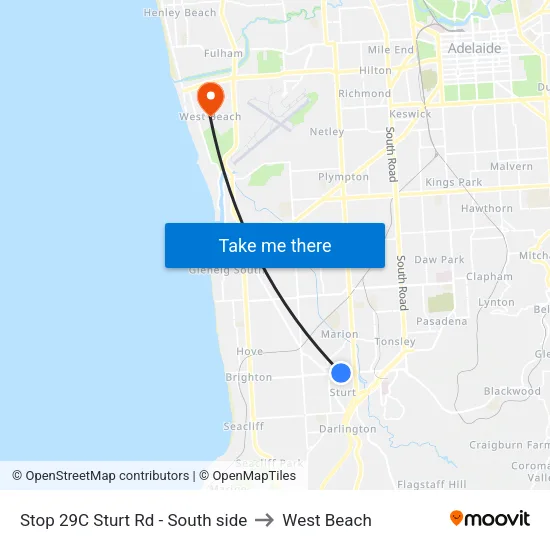 Stop 29C Sturt Rd - South side to West Beach map