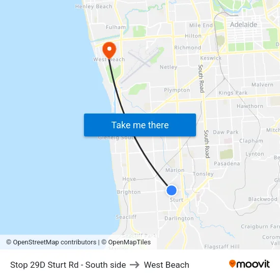 Stop 29D Sturt Rd - South side to West Beach map
