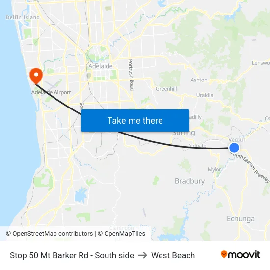 Stop 50 Mt Barker Rd - South side to West Beach map